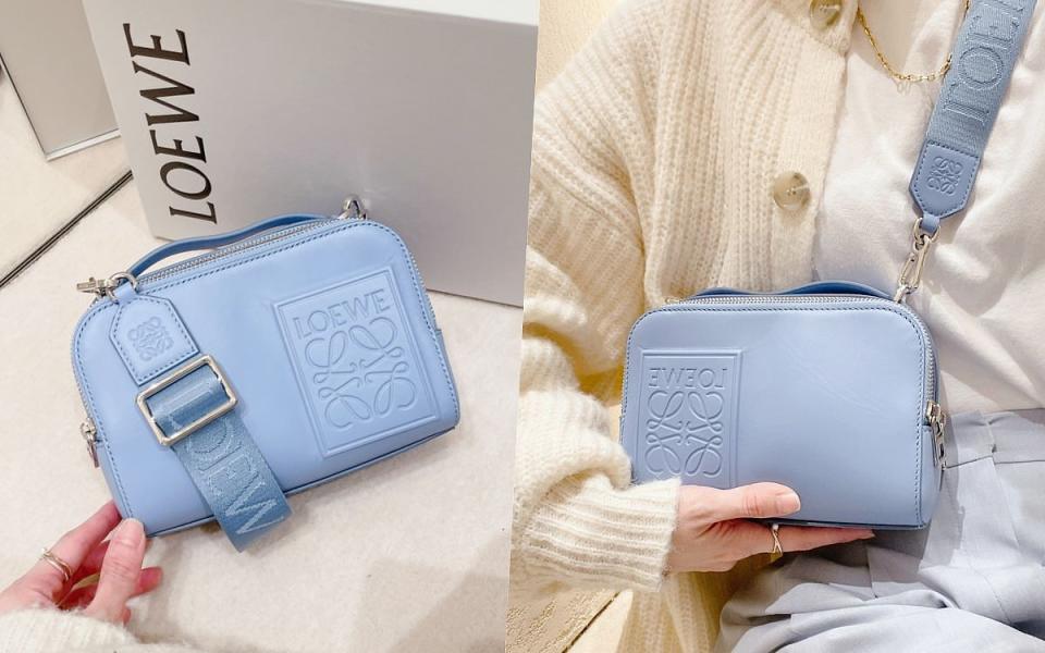 LOEWE緞面小牛皮迷你斜背相機包 NT$43,000 圖片來源：LOOKin編輯拍攝