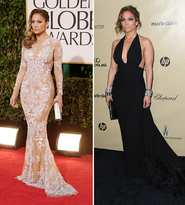 We can’t decide which look Jennifer Lopez wore better. She switched frocks after the Golden Globes for the after-parties, slipping off her nude, curve-hugging Zuhair Murad gown for another sexy dress -- a black, backless halter dress. Which look do you like the best? Tell us in the captions below!