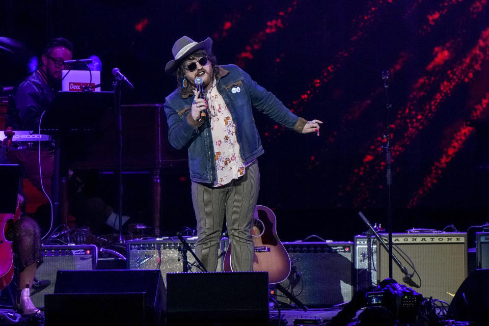 Adeem The Artist performs at "Love Rising," a benefit concert for the Tennessee Equality Project, Inclusion Tennessee, OUTMemphis and The Tennessee Pride Chamber, on Monday, March 20, 2023, at the Bridgestone Arena in Nashville, Tenn. (Photo by Ed Rode/Invision/AP)