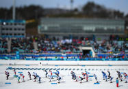 <p>Competitors start during the Men’s 50km Mass Start Classic on day 15 of the PyeongChang 2018 Winter Olympic Games at Alpensia Cross-Country Centre on February 24, 2018 in Pyeongchang-gun, South Korea. (Photo by Matthias Hangst/Getty Images) </p>