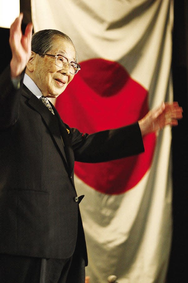 Shigeaki Hinohara, who led a fundraising drive in Japan to restore the Whitfield-Manjiro House as a museum, greets those in attendance at the dedication in this Standard Times file photo from May 7, 2009.