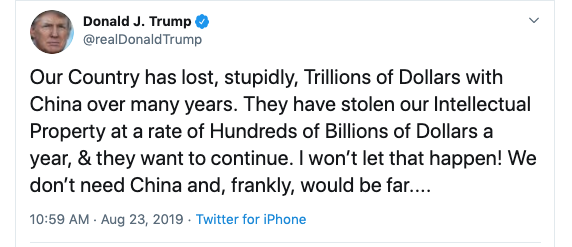 August 23, 2019 Tweet from President Donald Trump