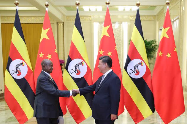FILE - In this Thursday, Sept. 6, 2018 file photo, China&#39;s President Xi Jinping, right, shakes hands with Uganda&#39;s President Yoweri Museveni at the Great Hall of the People in Beijing, China. African leaders in 2020 are asking what China can do for them as the coronavirus pandemic threatens to destroy economies across a continent where Beijing is both the top trading partner and top lender. (Lintao Zhang/Pool File Photo via AP) (Photo: via Associated Press)