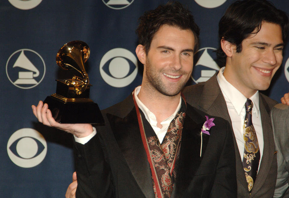 Adam Levine and Ryan Dusick of Maroon 5 at the 48th annual Grammy Awards. (Photo: Jeff Kravitz/FilmMagic)