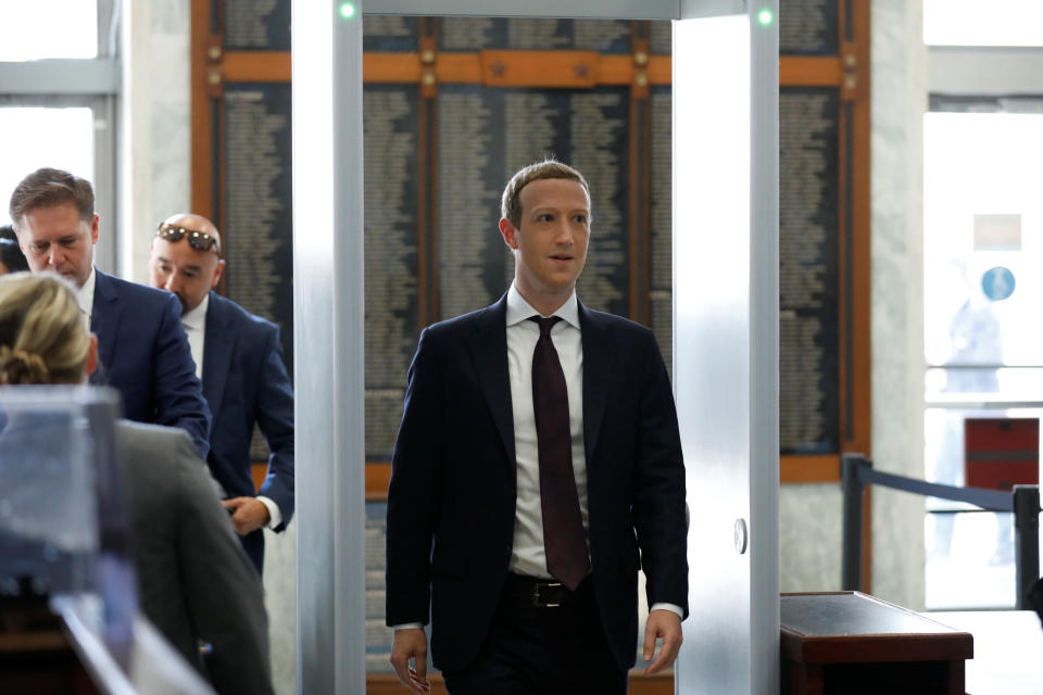 Facebook Chairman and CEO Mark Zuckerberg arrives to testify at a House Financial Services Committee hearing examining "Facebook and Its Impact on the Financial Services and Housing Sectors” on Capitol Hill in Washington, U.S., October 23, 2019. REUTERS/Yuri Gripas