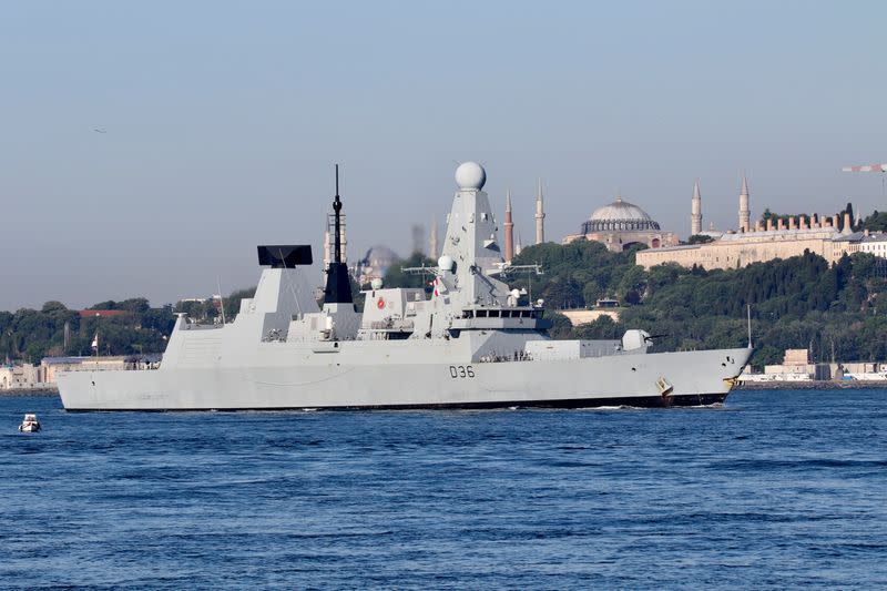 FILE PHOTO: British Royal Navy's HMS Defender arrives for a port visit in Istanbul