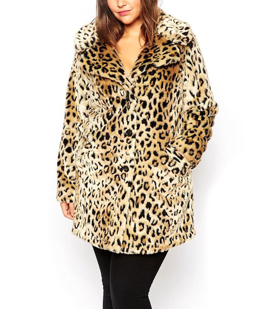 ASOS Curve Faux Fur Coat in Leopard Print