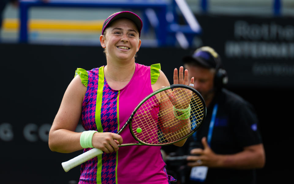 Seen here, Jelena Ostapenko thanking fans after her quarter-final victory at Eastbourne.