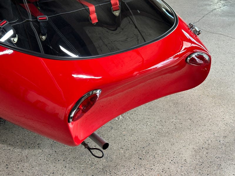 Rear end detail of a red Luigi Colani Abarth-Alfa Romeo