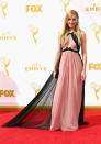 <p>Always a winner, Joanne Froggatt opted for something a bit more futuristic in a J. Mendel dress. The blush color was pretty and then accented in black, which is an off pairing but still somehow worked.<br></p>