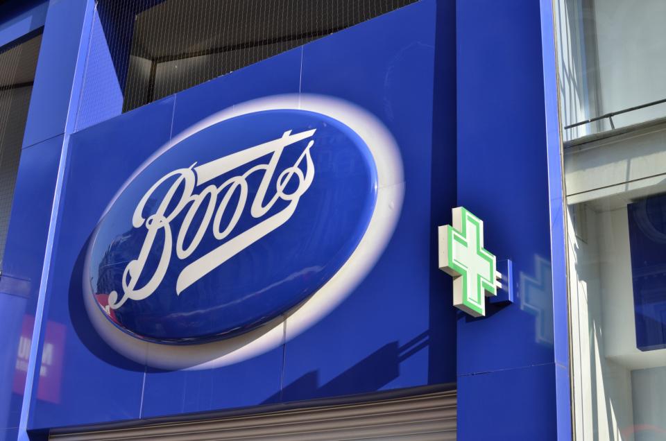 Boots chemist sign logo. (Photo by: Loop Images/Universal Images Group via Getty Images)