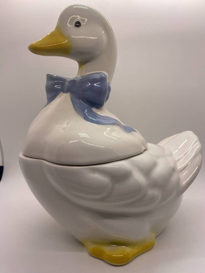 Close-up of a goose cookie jar