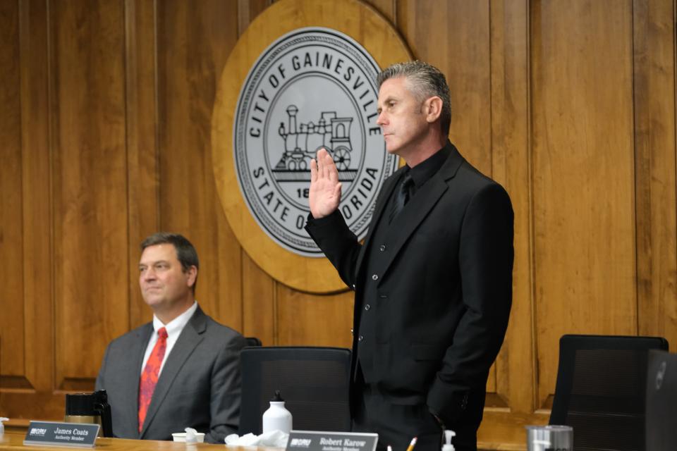 James Coats being sworn in during the first GRU Authority meeting at City Hall in Gainesville, Fl. on Wednesday October 4, 2023. [Chris Watkins]