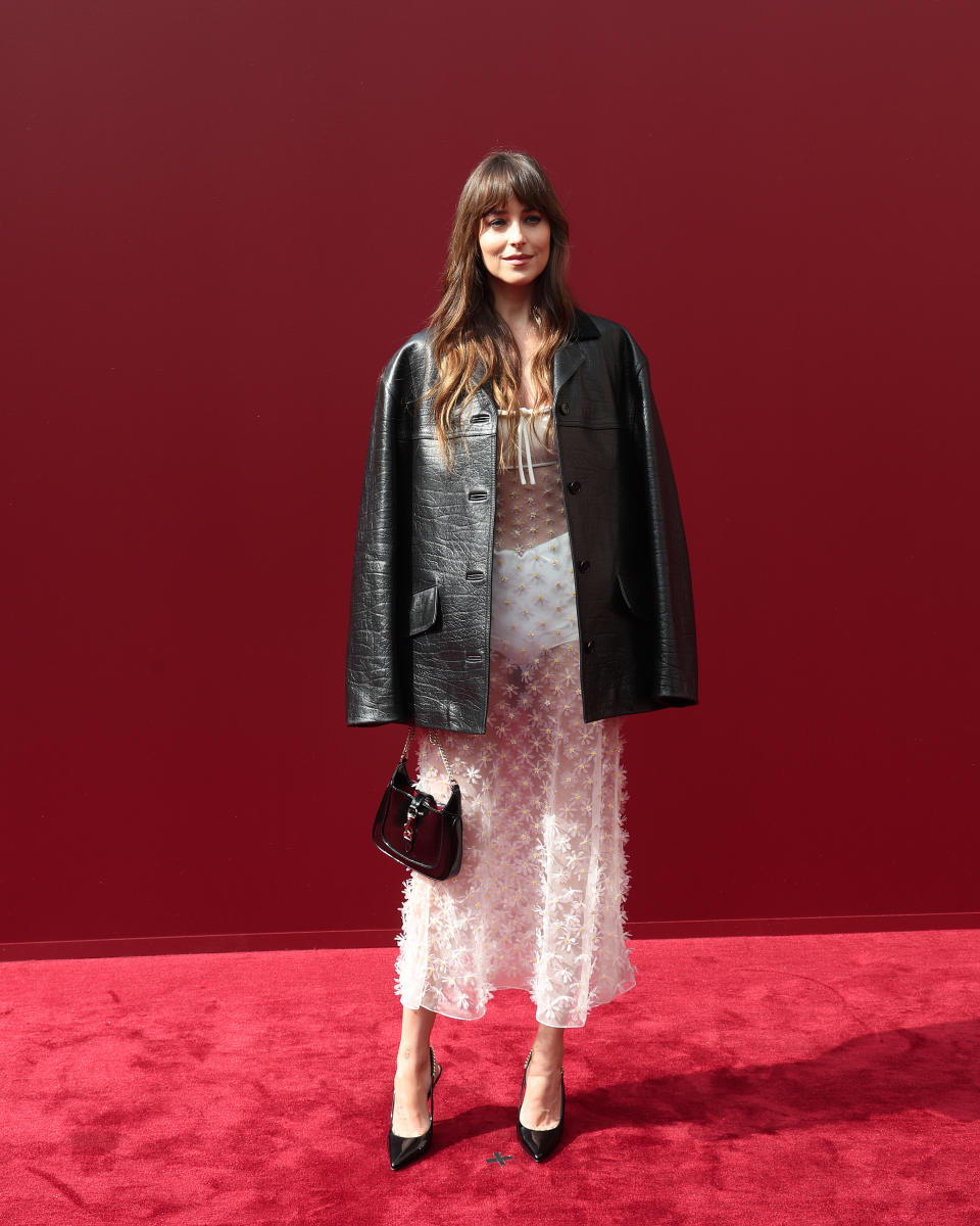 Dakota Johnson at the Gucci Women's Spring/Summer 2025 show during Milan Fashion Week at Triennale di Milano on Sept. 20. (Photo by Vittorio Zunino Celotto/Getty Images for Gucci)