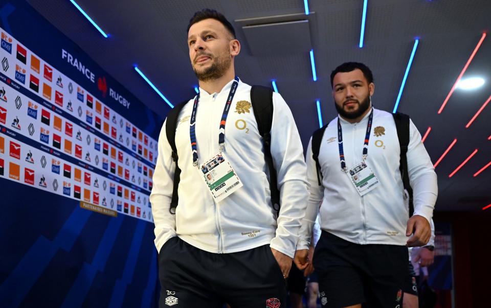 Danny Care and Ellis Genge arrive at the Groupama Stadium