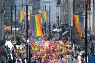 <p>A celebratory float marches down a street in Wales in 2019. <br></p>