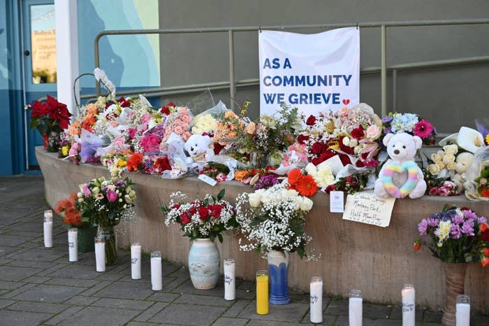 A makeshift memorial for those killed in the Half Moon Bay shootings is pictured on Jan. 25, 2023.