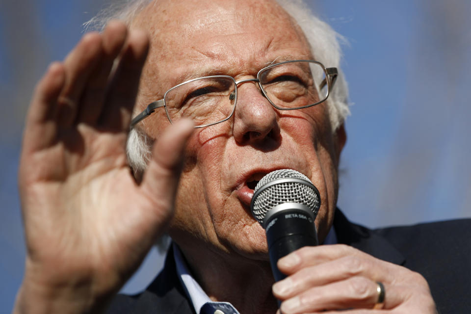 Democratic presidential candidate Sen. Bernie Sanders, I-Vt., speaks during a campaign event at the University of Nevada, Las Vegas, Tuesday, Feb. 18, 2020, in Las Vegas. (AP Photo/Patrick Semansky)