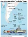 Search zone for the missing Argentinian submarine after authorities report having recorded an explosion