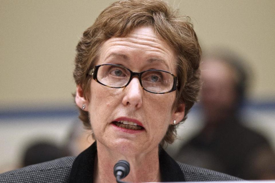 Former GSA Administrator Martha Johnson answers questions from the House Committee on Oversight and Government Reform as it investigates wasteful spending and excesses by GSA during a 2010 Las Vegas conference, on Capitol Hill in Washington, Monday, April 16, 2012. Johnson resigned in the wake of the scandal. (AP Photo/J. Scott Applewhite)