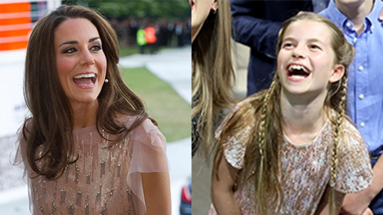 Princess Kate and Princess Charlotte wearing similar sequin dresses