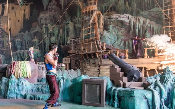 The Eight Voyage of Sindbad stunt show in action at Islands of Adventure in Universal Orlando.