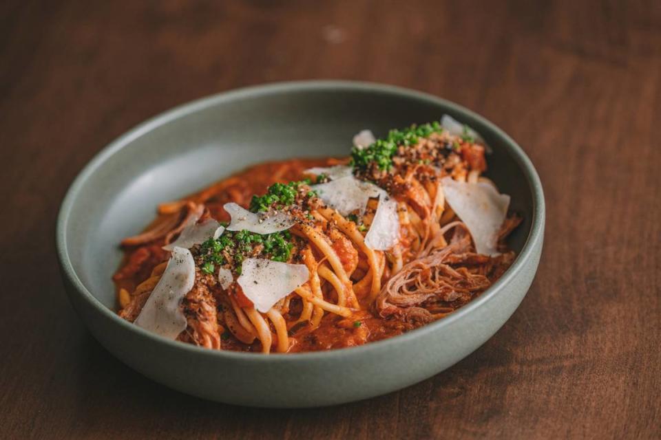 The Sunday Gravy (bucatini noodle, tomato braised lamb, Grana Padano, garlic streusel) is a popular menu item at the bar and restaurant located in the Bardstown Motor Lodge in Bardstown, Ky.