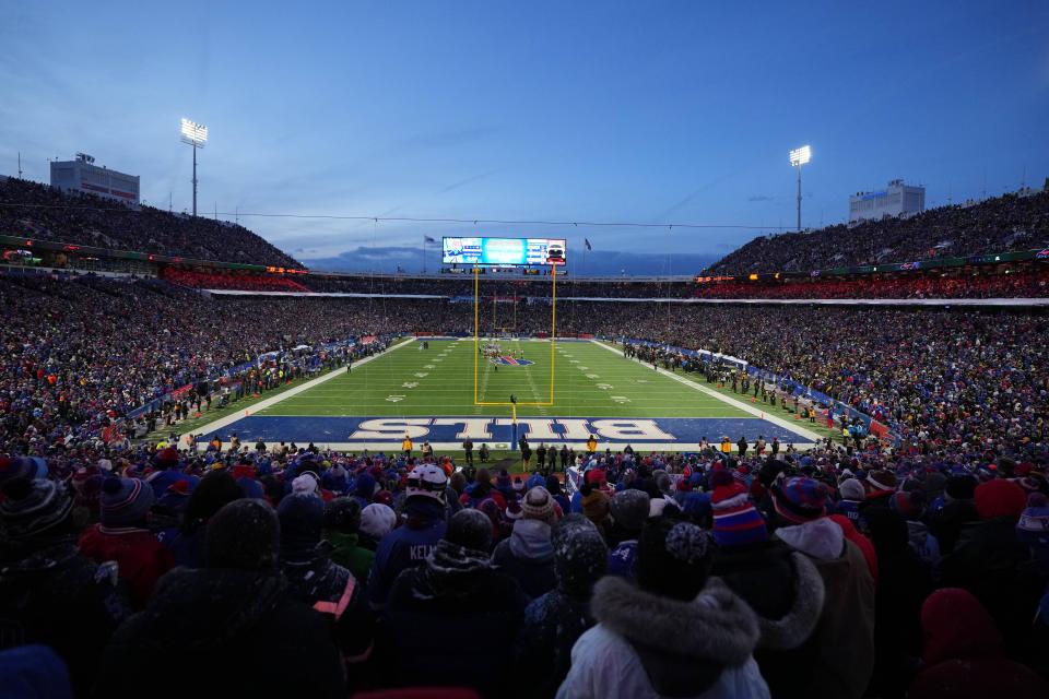 Fans packed Highmark Stadium in Orchard Park, New York on Monday to watch the Buffalo Bills play the Pittsburgh Steelers in an AFC wild-card playoff game.
