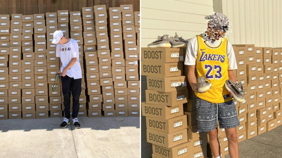 Pictured here, boxes of shoes from Joe Hebert's West Coast Streetwear business.