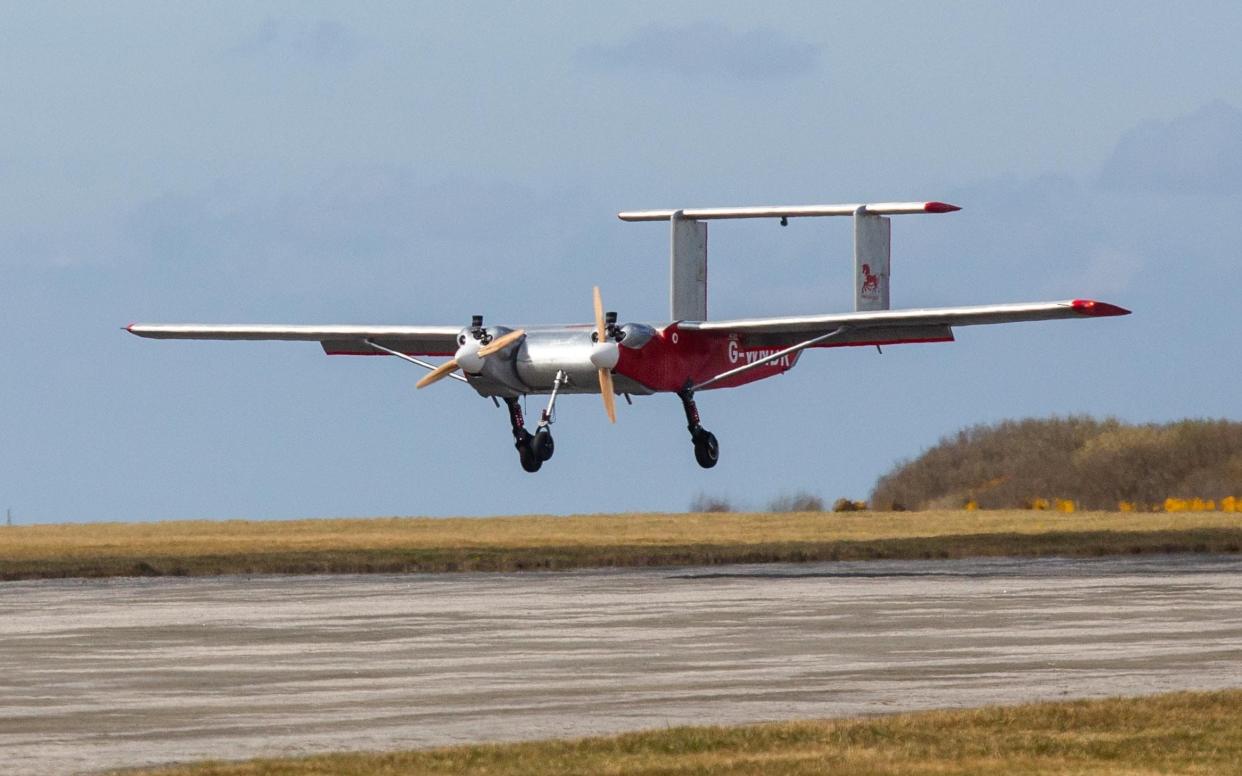 An unmanned drone touches down in the Isles of Scilly - SWNS