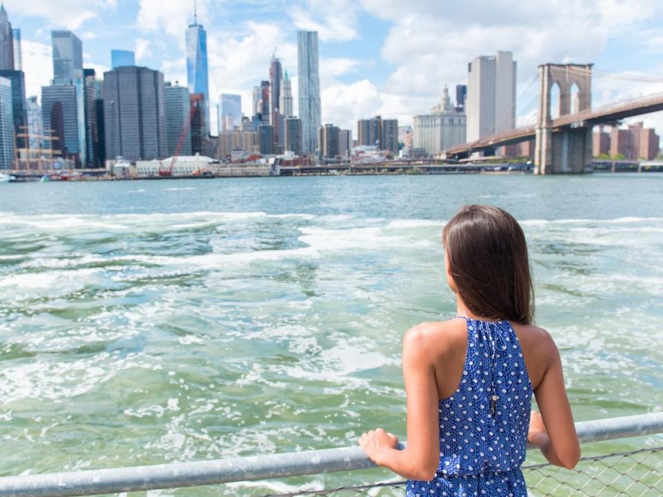 Woman New York City skyline