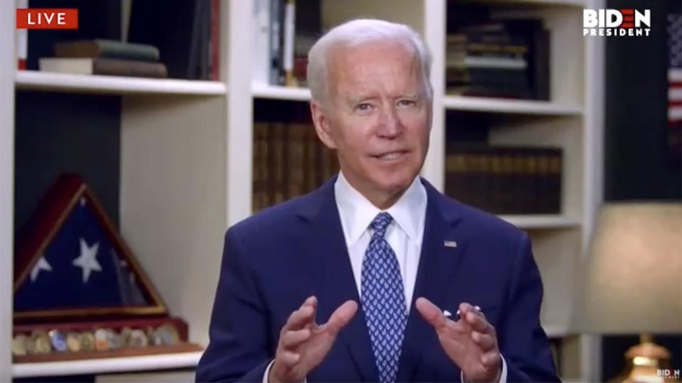 Joe Biden delivers a statement on the death of George Floyd. (Biden campaign video via Yahoo News)