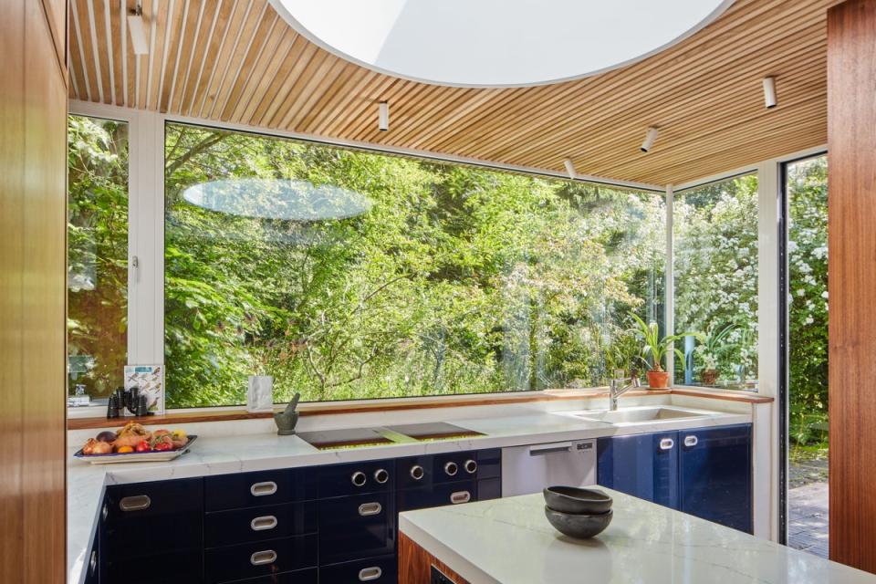 The new “kitchen in the woods” with its dual-aspect window wall (Juliet Murphy)