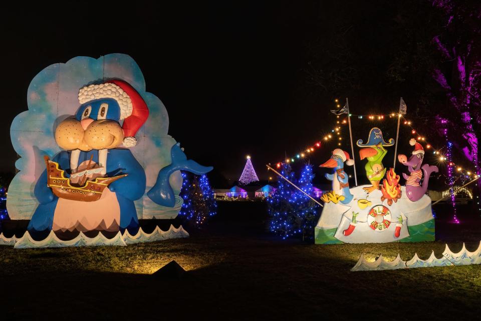 The giant walrus display at Austin Trail of Lights is one of our favorites. We do not know why he's holding that ship. Perhaps it's best not to ask too many questions.