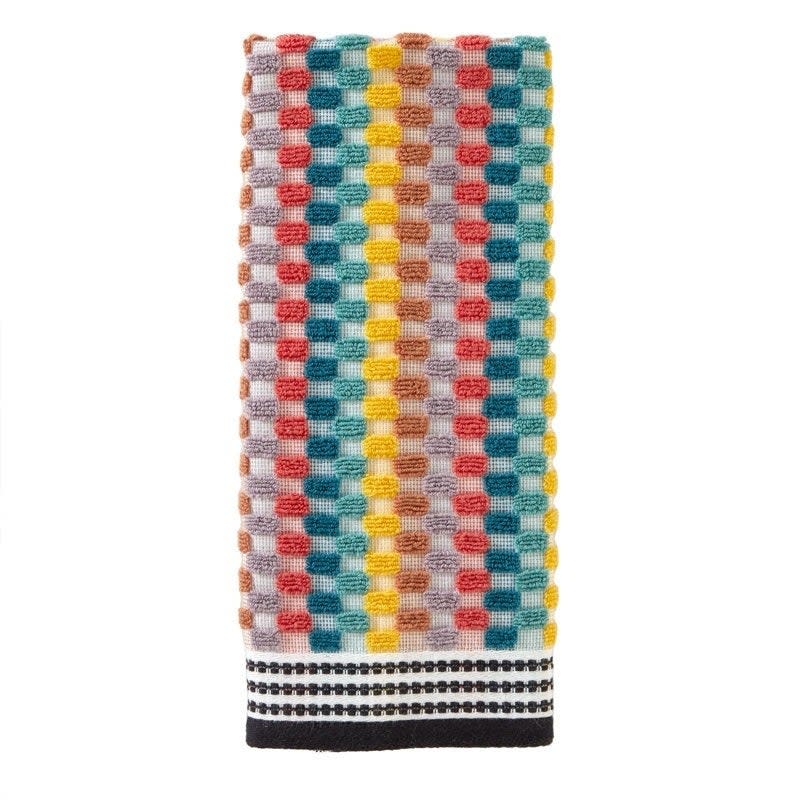 Colorful woven bath towel with a geometric pattern