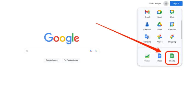 Sie können Google Sheets über die Google-Homepage im Browser Ihres Computers aufrufen.  - Copyright: Michelle Mark/Business Insider