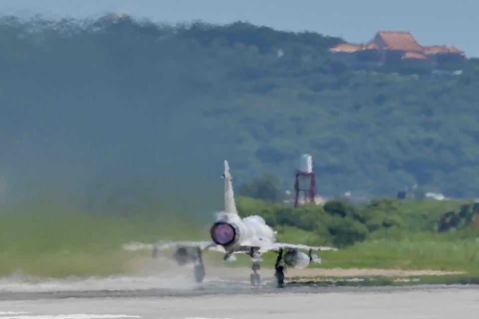 A French-made Mirage 2000 fighter jet takes off at the Hsinchu Air Base in Hsinchu on 5 August 2022 (AFP via Getty Images)