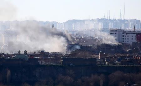 Buildings which were damaged during security operations and clashes between Turkish security forces and Kurdish militants are pictured in Sur district of Diyarbakir, Turkey February 29, 2016. REUTERS/Sertac Kayar