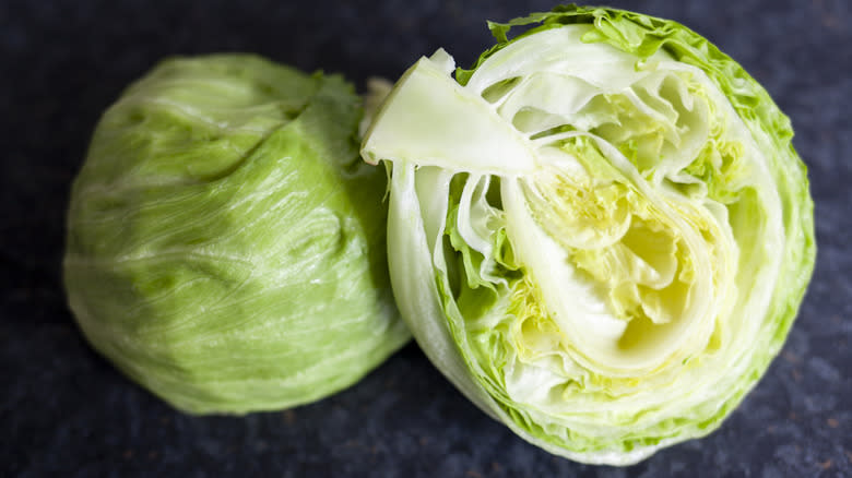 Head of iceberg lettuce cut in half