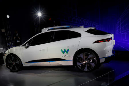 FILE PHOTO: A Jaguar I-PACE self-driving car is pictured during its unveiling by Waymo in the Manhattan borough of New York City, U.S., March 27, 2018. REUTERS/Brendan McDermid/File Photo