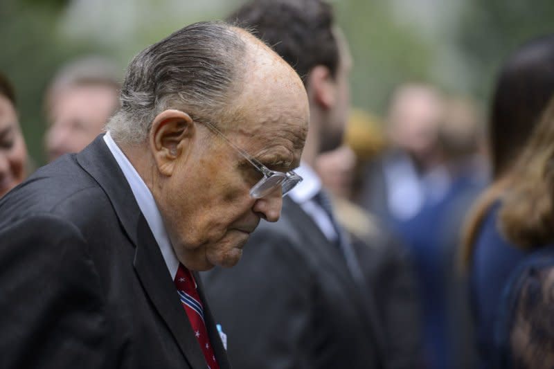 Rudy Giuliani, who was one of former President Donald Trump's most outspoken lawyers, surrendered Wednesday at Fulton County jail, where he was booked on 13 charges in the Georgia election subversion case. File Photo by Bonnie Cash/UPI