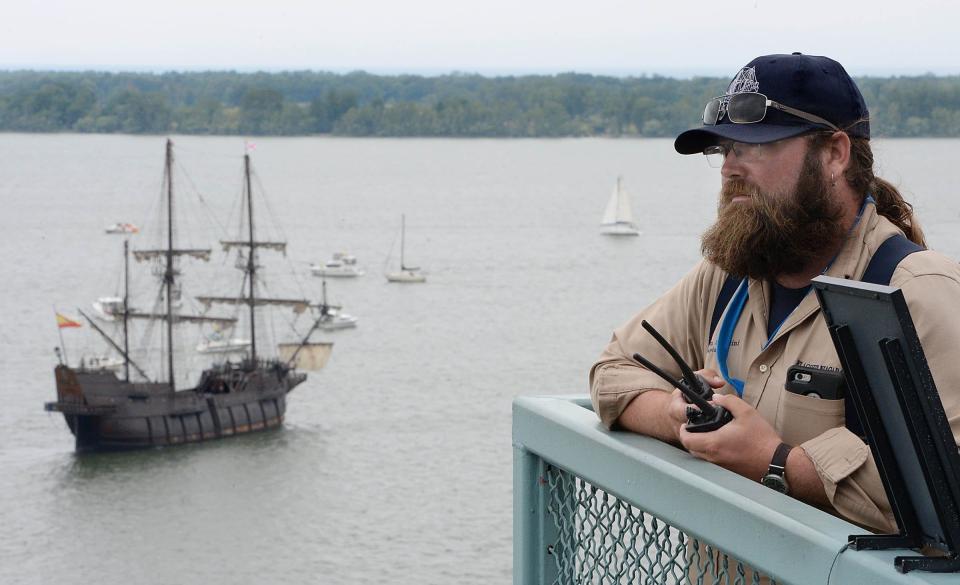 Billy Sabatini, previously the captain of the U.S. Brig Niagara, watches the Tall Ships Erie Parade of Sail in this 2016 file photo.