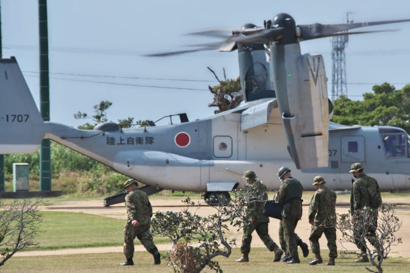 U.S. Marines use the Japan Ground Self-Defense Force's V-22 Osprey in a military exercise in March. File Photo by Keizo Mori/UPI