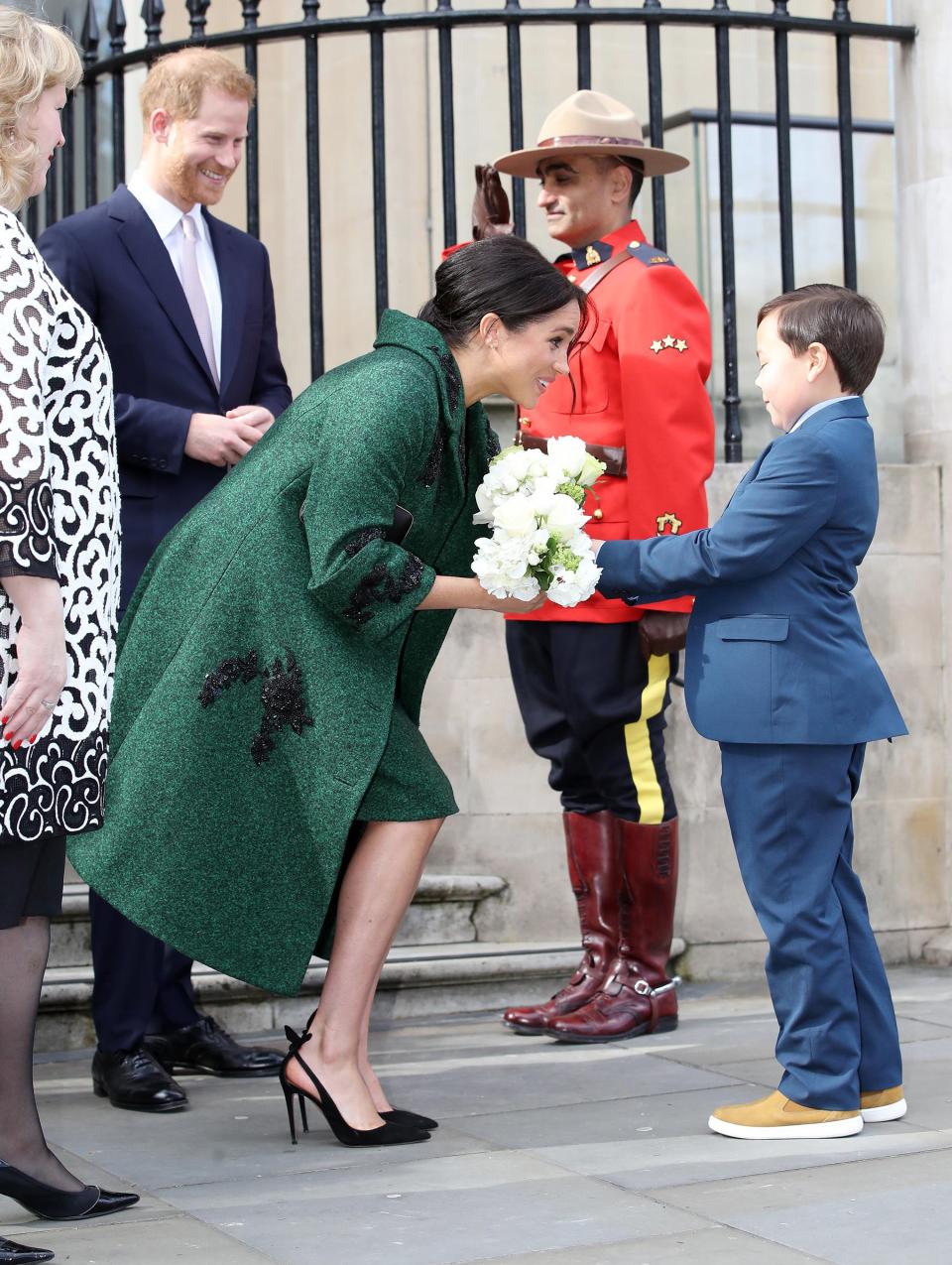 Back in March, Meghan, 37, accepted flowers from an adorable young wellwisher at Canada House as Prince Harry, 34, looked on, beaming.
