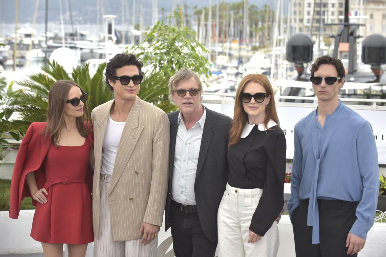 american actors natalie portman, charles melton, julianne moore, american actor cory michael smith, the american director, screenwriter and film producer todd haynes at cannes film festival 2023 photocall of the film may december