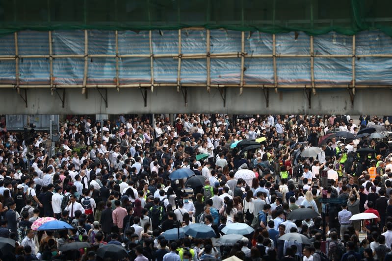 Anti-government protesters gather at the Central District in Hong Kong