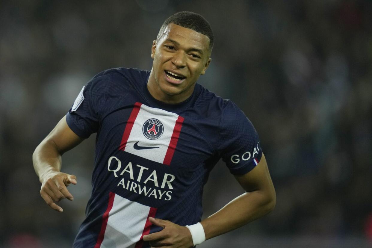Kylian Mbappe runs on the field during French league match between Paris Saint-Germain and Marseille on Oct. 16.
