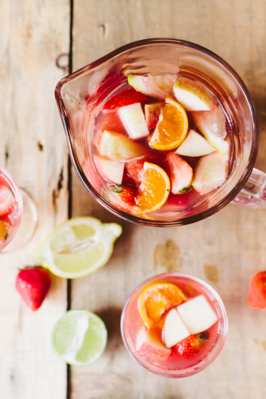 <p>A mock sangria cocktail with fresh juice, fruit pieces and soda water. A great non-alcoholic alternative to the classic, perfect for any celebration.</p><p><strong>Get the recipe: <a href="http://wallflowerkitchen.com/mock-sangria/" rel="nofollow noopener" target="_blank" data-ylk="slk:Mock Sangria Punch;elm:context_link;itc:0;sec:content-canvas" class="link ">Mock Sangria Punch</a></strong></p>