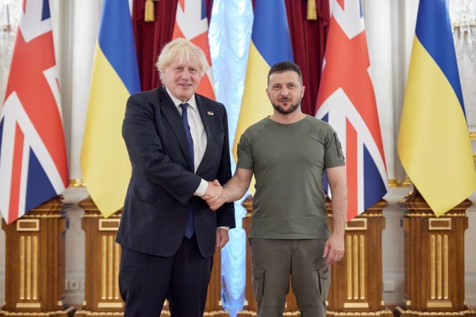 Boris Johnson has made a number of visits to Kyiv, and met Ukrainian President Volodymyr Zelensky, since the war began (Ukrainian Presidential Press Office/PA) (PA Media)