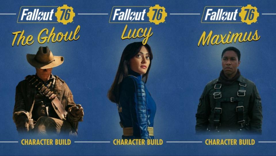 fallout 76 character builds for fallout series main characters the ghoul, Lucy, and Maxiumus
